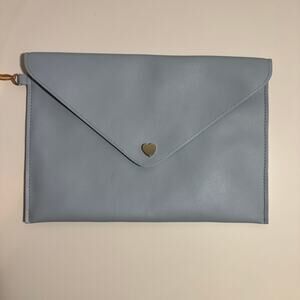 Handmade Light Blue Envelope Clutch – Faux Leather with Heart Accent